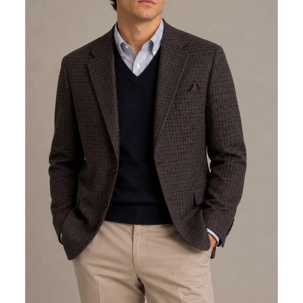 Ralph Ralph Lauren Mens 48L Brown Wool Micro Check‎ Paisley Blazer Two Button